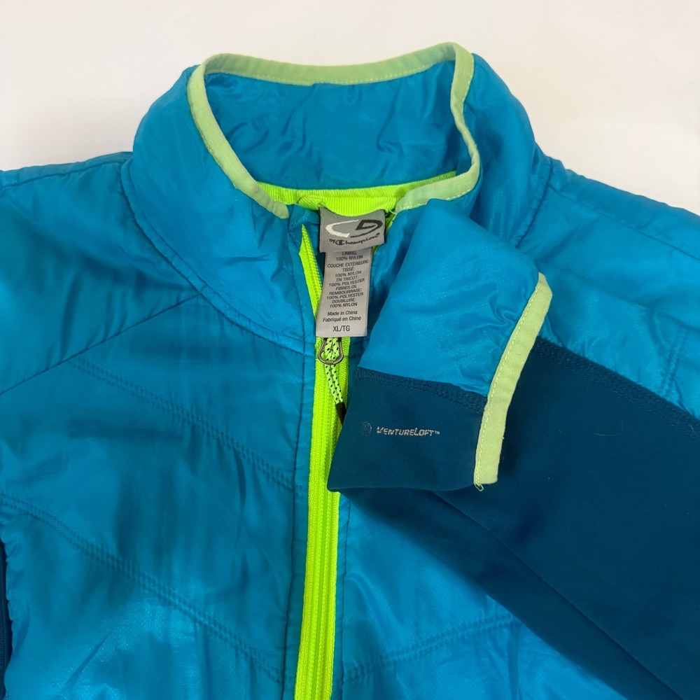 Champion Womens Zip Up Jacket Teal Blue Neon Green Athletic Wear XL